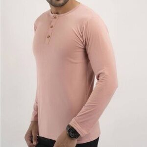 NOBULL Men's Long Sleeve Pink Henley